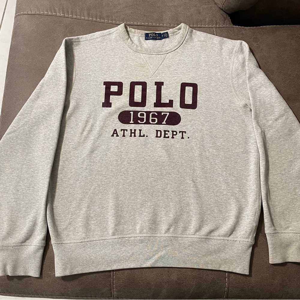 Polo Ralph Lauren 1967 Fleece Cotton Blend Grey Graphic Sweater Men's Size M